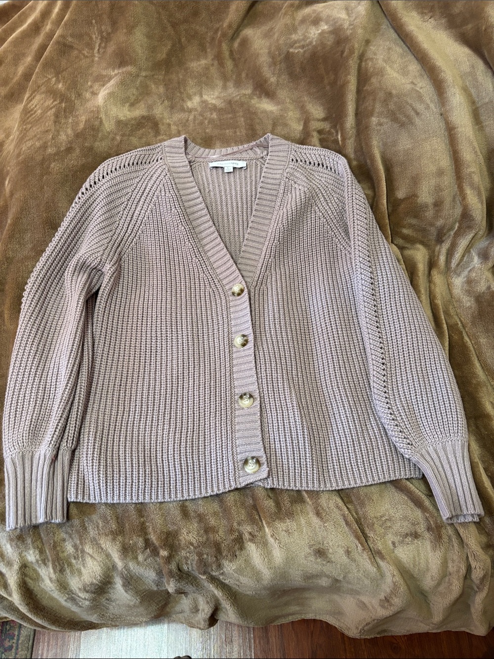 V-Neck Button Cardigan Sweater in Taupe